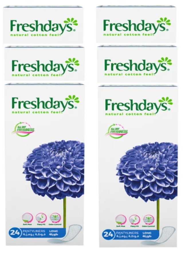 Freshdays Daily Liners Long 24 Pads – Pack of 6 - Image 1