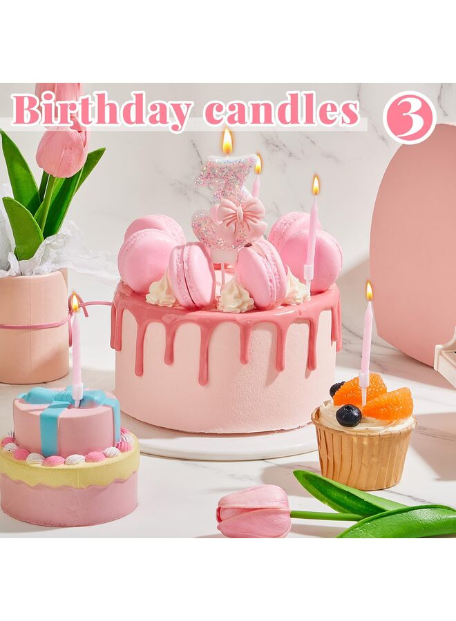 LAMAY 5nd Number Birthday Candle Girls Pink Bow Glitter Happy Birthday Number Cake Topper with 10 Long Thin Spiral Cupcake Candle Bowknot Cake Decorations for Wedding Anniversary Princess Theme Party - Image 5