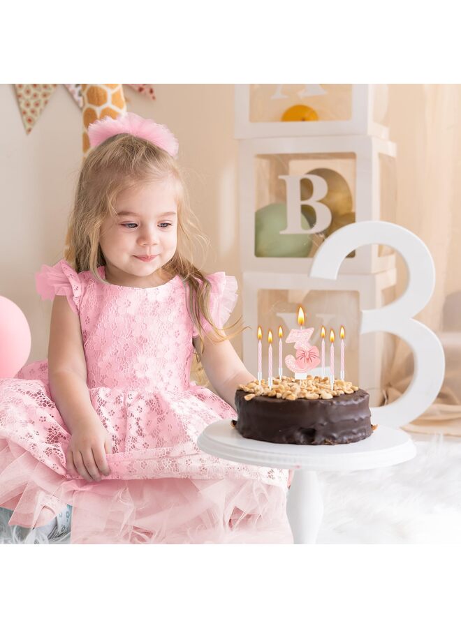 LAMAY 5nd Number Birthday Candle Girls Pink Bow Glitter Happy Birthday Number Cake Topper with 10 Long Thin Spiral Cupcake Candle Bowknot Cake Decorations for Wedding Anniversary Princess Theme Party - Image 2