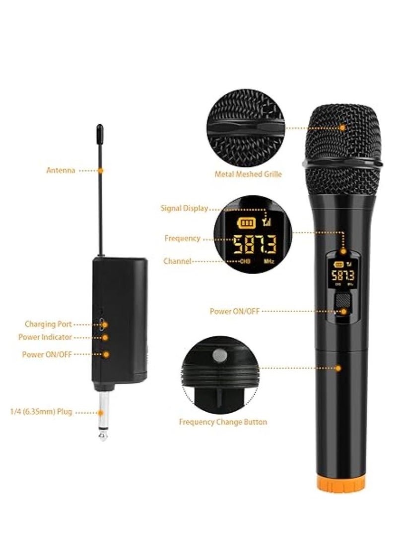 UHF Wireless Microphone Handheld Dynamic Cordless Mic System 10 Channels with Portable Bluetooth Receiver 3.5mm Output
