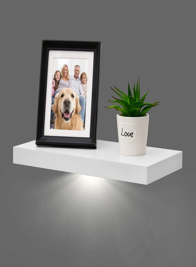 WELLAND White Floating Shelf with Motion Sensor Light, Wall Mounted Storage Shelf, Floating Nightstand for Bedroom, Bathroom, Kitchen and Living Room - Image 1