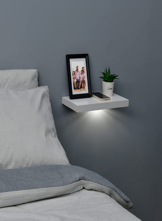 WELLAND White Floating Shelf with Motion Sensor Light, Wall Mounted Storage Shelf, Floating Nightstand for Bedroom, Bathroom, Kitchen and Living Room - Image 5