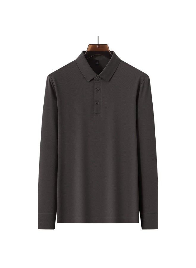 Autumn Business Men's Casual Solid Color Long Sleeve Base Shirt Advanced Collar Polo Shirt Top - Image 1