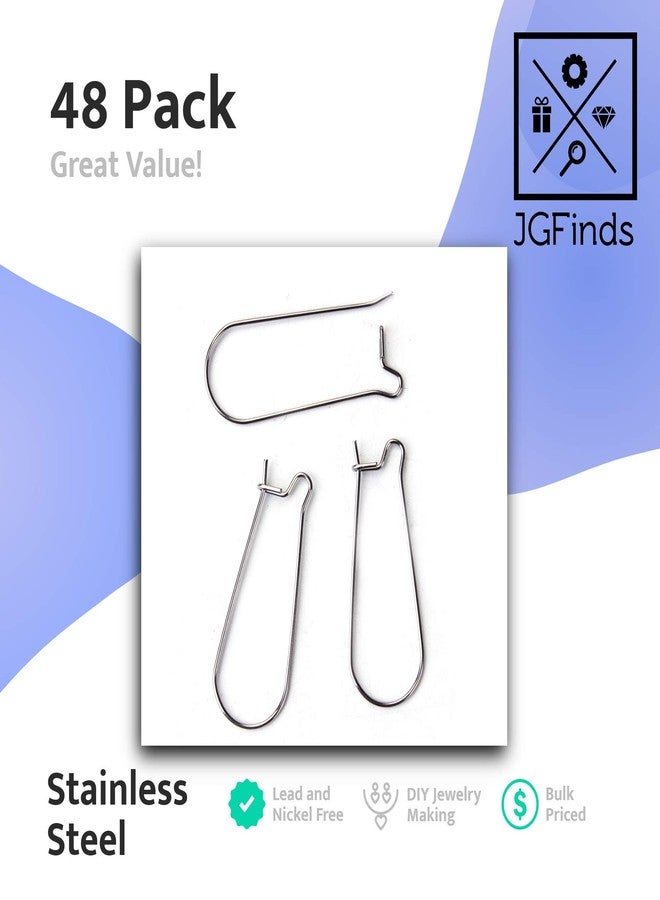 JGFinds Stainless Steel Ear Wire Hooks, 48 Pack Earring Findings, Secure Lock Kidney Wires - Teardrop Dangle 3/4 Inch - Image 2