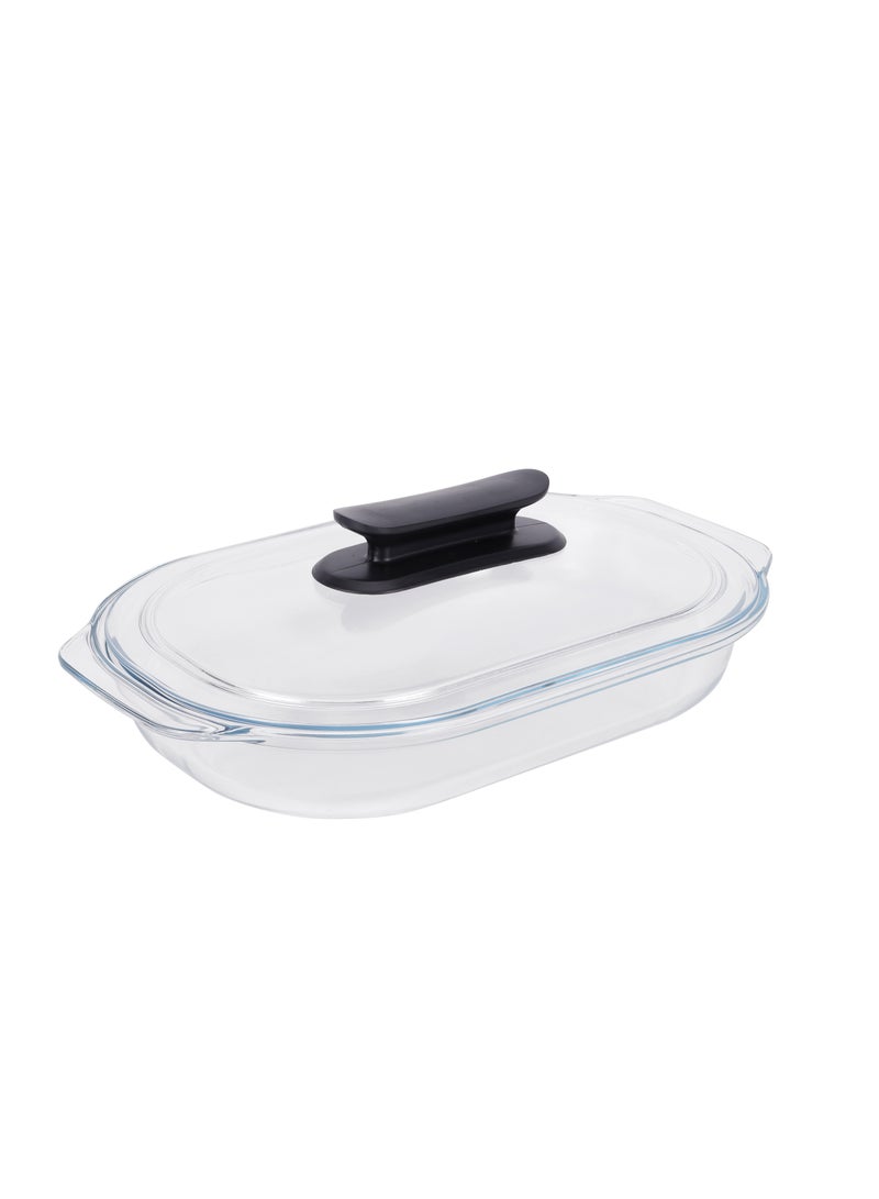 Royalford 3 L Glass Baking Dish with Lid-RF12195/ Oval Tray Perfect for Baking and Serving/ Casserole with Easy Grab Handles and Knob Clear - Image 2