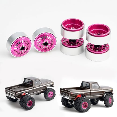 DJX CNC 13 inch Front Rear Dually Beadlock Wheels Rim for RC Crawler Car 124 Axial SCX24 F150 C10 118 Redcat Ascent18 Traxxas TRX4M RC Upgrades PartsPink - Image 1