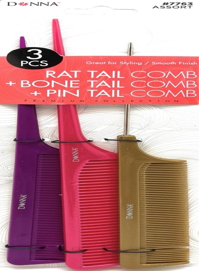 مجموعة دُونا المميزة من أمشاط اللؤلؤ - ذيل الجرذ، ذيل العظم، ذيل الدبوس - رائعة لجميع أنواع الشعر، مشط تصفيف الشعر للنساء والرجال وصالونات التجميل، 1 قطعة باللون الأرجواني، الوردي، البيج