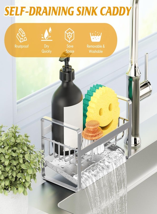 Taugast Sponge Holder - Stainless Steel Kitchen Organizer with Auto Draining Tray, Countertop Sink Caddy for Sponge, Soap, Brush - Silver-Grey - Image 4