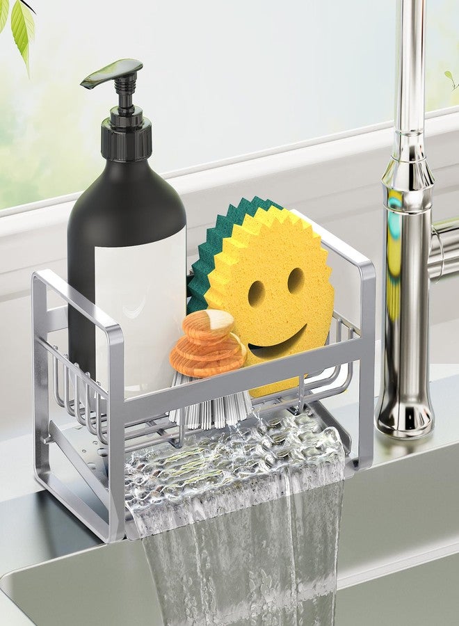 Taugast Sponge Holder - Stainless Steel Kitchen Organizer with Auto Draining Tray, Countertop Sink Caddy for Sponge, Soap, Brush - Silver-Grey - Image 1