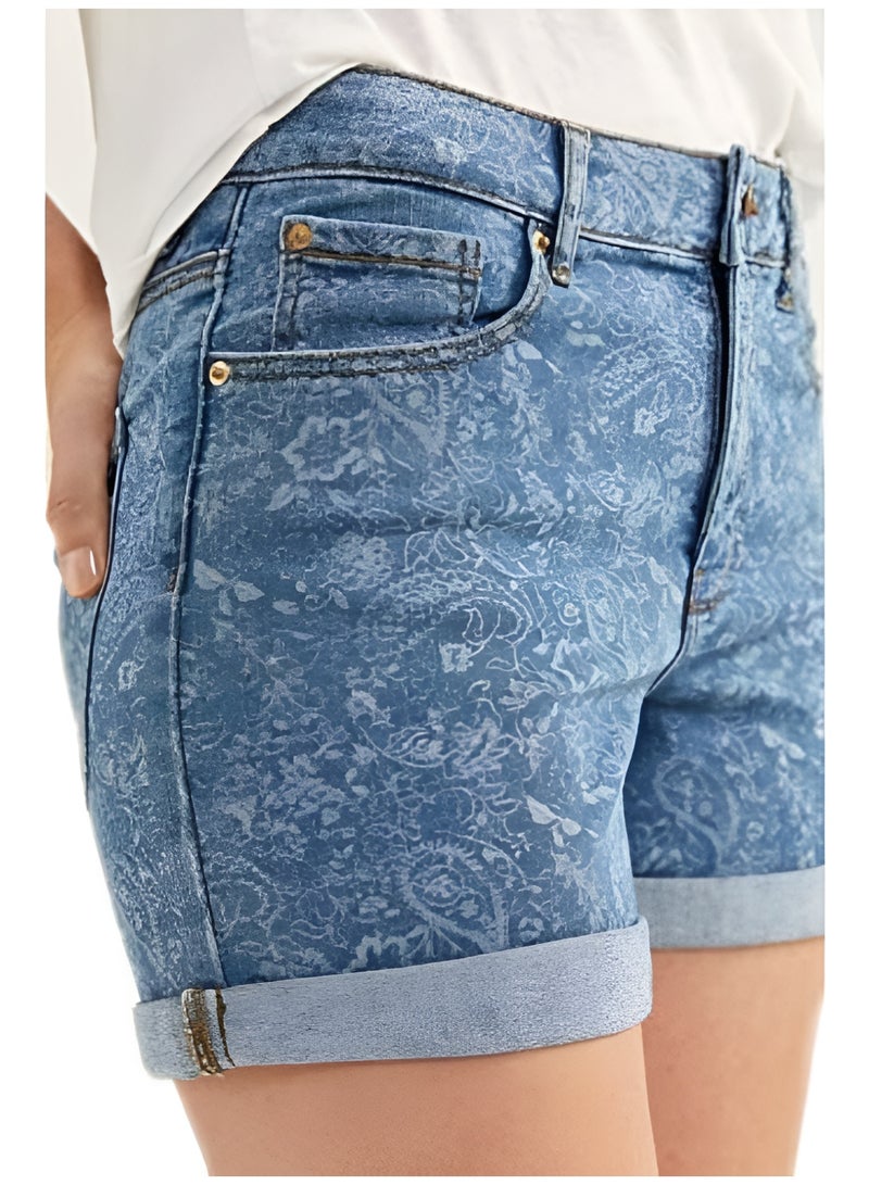 Springfield Women’s Printed Denim Shorts with Pockets – High Waisted Casual Summer Jean Shorts  - Image 4