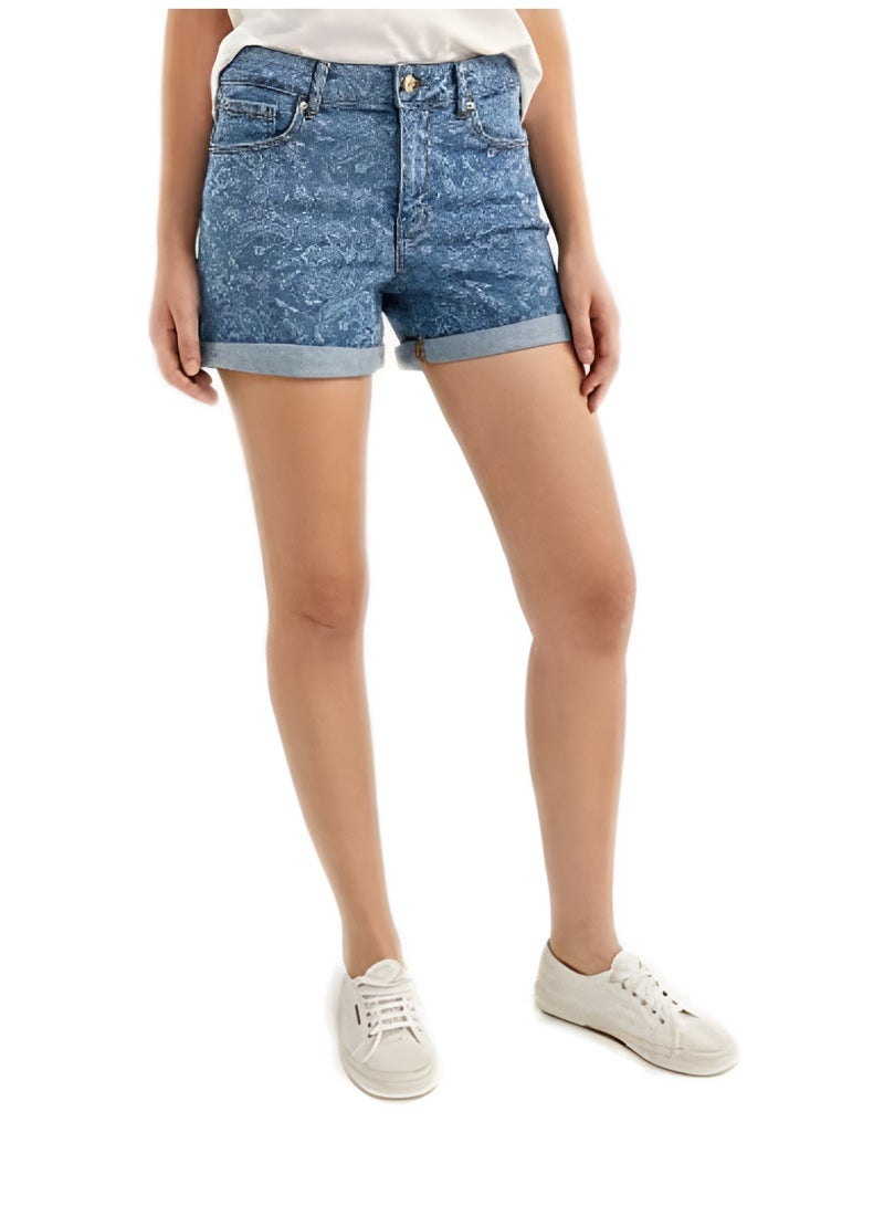 Springfield Women’s Printed Denim Shorts with Pockets – High Waisted Casual Summer Jean Shorts  - Image 1