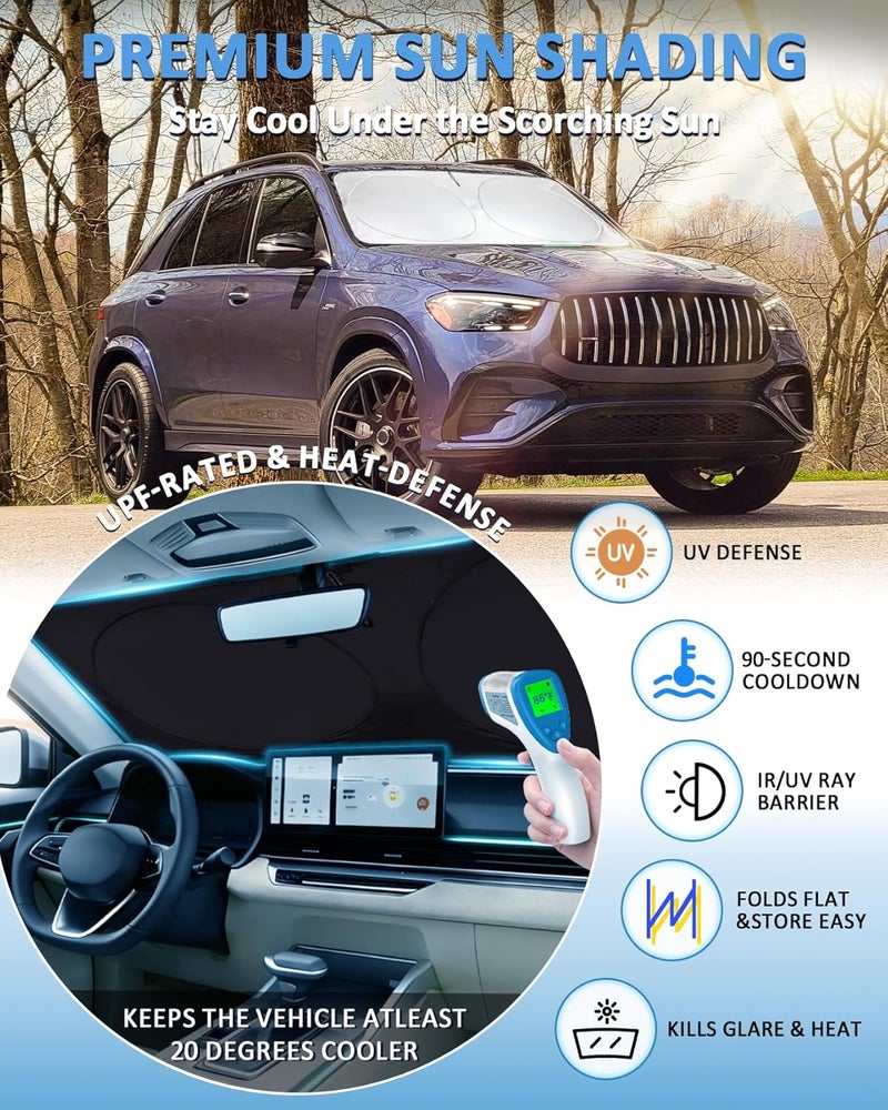 مظلة شمس لسيارة GLE 350 450، مظلة زجاج أمامي مناسبة لسيارات مرسيدس GLE 350 450 للأعوام 2020 2021 2022 2023 2024 2025 2026، ملحقات غطاء نافذة أمامية، واقي سيارة، حاجب شمس، يحجب الأشعة فوق البنفسجية والحرارة - Image 2