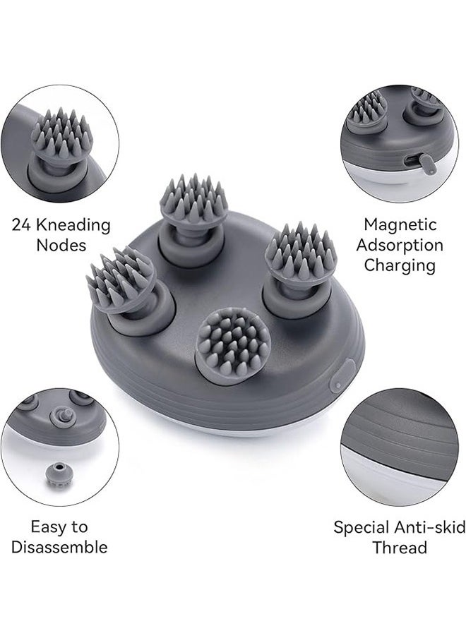 Generic Electric Scalp Massager Multifunctional Waterproof Head Massager With 96 Kneading Nodes Rechargeable Head Scratcher For Hair Growth Stress Relax Relaxing Gifts For Women Men Her(Silvery)  - Image 3