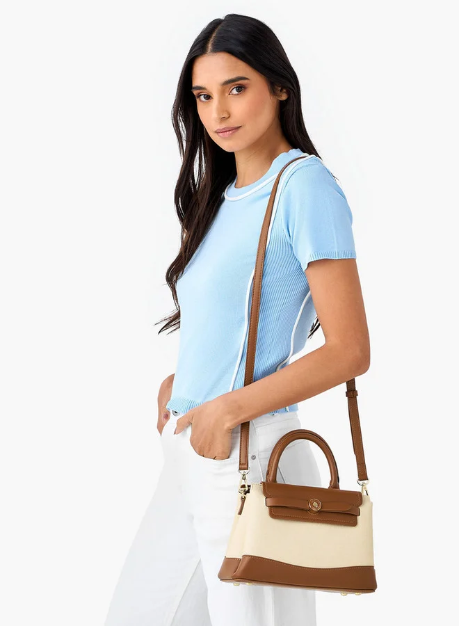 سيليست Colourblock Tote Bag with Double Handle and Zip Closure