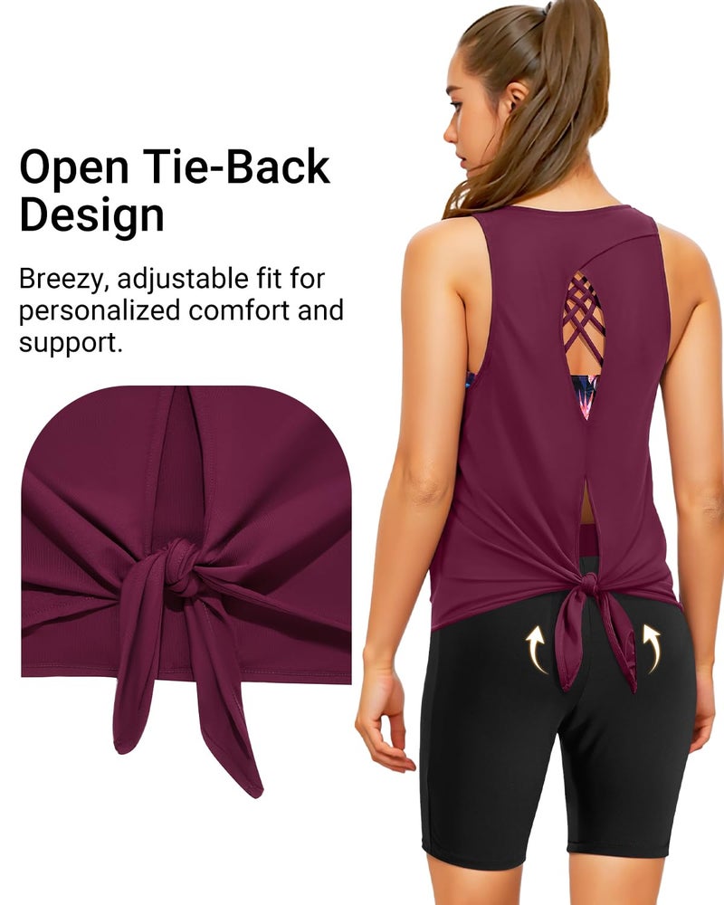 Daci Purple and Leaves Women 3 Piece Tankini Swimsuits - Athletic Swim Tank Top with Bra Bathing Suit with Shorts Modest Swimwear 2025 M - Image 5