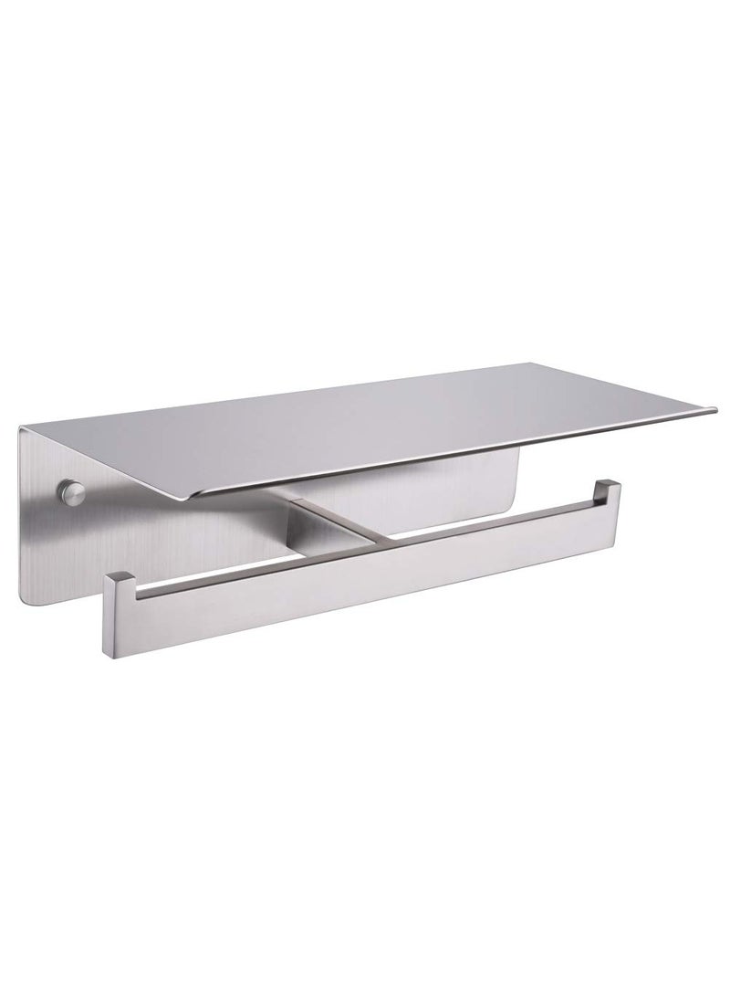 APLusee Double Toilet Paper Holder with Shelf Brushed Nickel  APLusee Modern Bathroom Accessories SUS 304 Stainless Steel Commercial Tissue Roll Dispenser Mobile Phone Storage Rack Handy Use  - Image 1