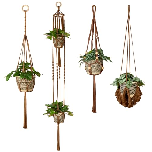 ANROYE Macrame Plant Hanger for Indoor Set of 4 Bohemian Hanging Planter with Tassels for Flower Pot Boho Decorative Houseplant Rope Holder for Home Decor Bedroom Window Farmhouse - Image 1