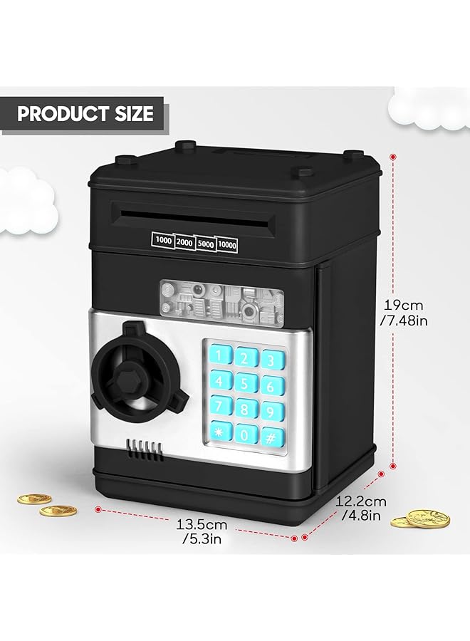إيروريكس صندوق نقود إلكتروني للأطفال، حصالة نقود إلكترونية صغيرة لطيفة، حصالة نقود آلية مع قفل بكلمة مرور، هدية عيد ميلاد رائعة وعملية للأولاد والبنات، باللون الأسود - Image 2
