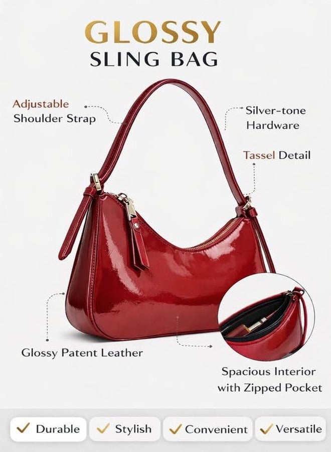 HaveGlam Cherry Half Moon Maroon | Stylish Glossy Sling Bag for Women | Modern Shoulder Bag with Zipper, Phone Purse for Daily Use, Travel & Office - Lightweight Trendy Bag for Ladies - Image 5