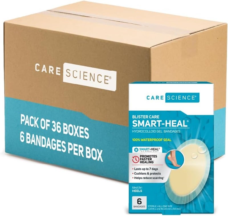 Care Science Fast Healing Hydrocolloid Gel Bandages 134 x 213 inches Oval Adhesive Pads First Aid with Faster Healing Wound Care Gel Patches Heels  Toes Blister Prevention 6 Count Pack of 36 - Image 1