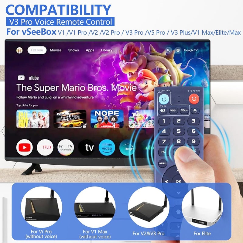 جهاز تحكم صوتي محسن من طراز V3 Pro، متوافق مع أجهزة vSeeBox V1، V1 Pro، V1 Max، V2، V2 Pro، V3 Pro، V3 Plus، V5 Pro، Elite، Max، وجهاز التحكم الصوتي الذكي عبر البلوتوث. - Image 2