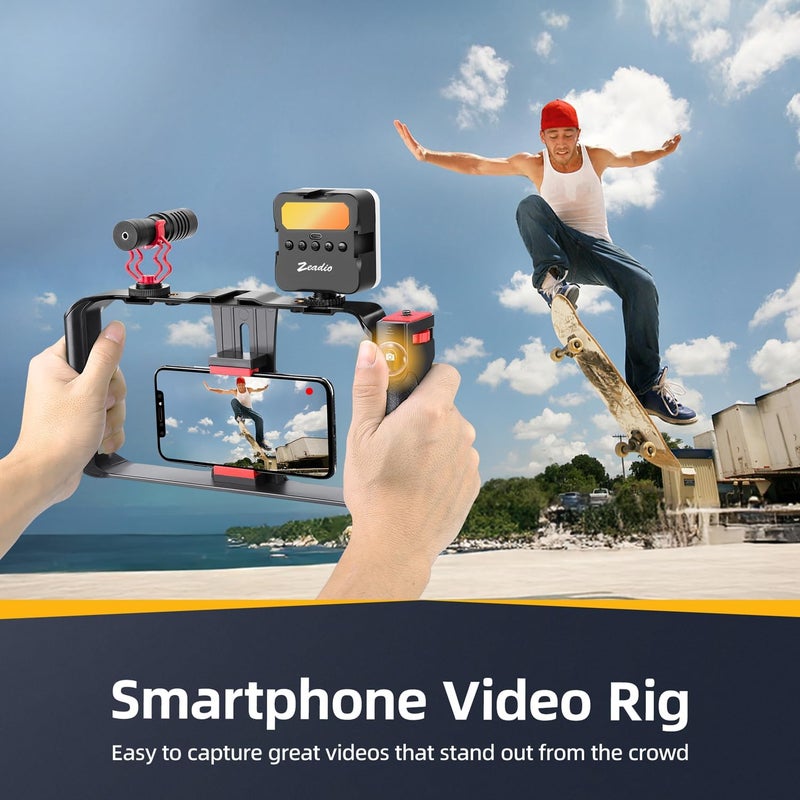 Zeadio Smartphone Video Rig, Wireless Grip Stabilizer with LED Video Light and Video Microphone, Fits for All Smartphones - Image 4