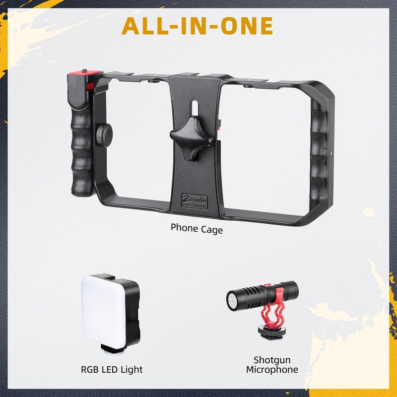 Zeadio Smartphone Video Rig, Wireless Grip Stabilizer with LED Video Light and Video Microphone, Fits for All Smartphones - Image 2