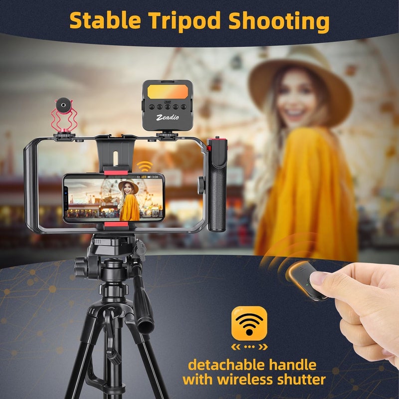 Zeadio Smartphone Video Rig, Wireless Grip Stabilizer with LED Video Light and Video Microphone, Fits for All Smartphones - Image 5