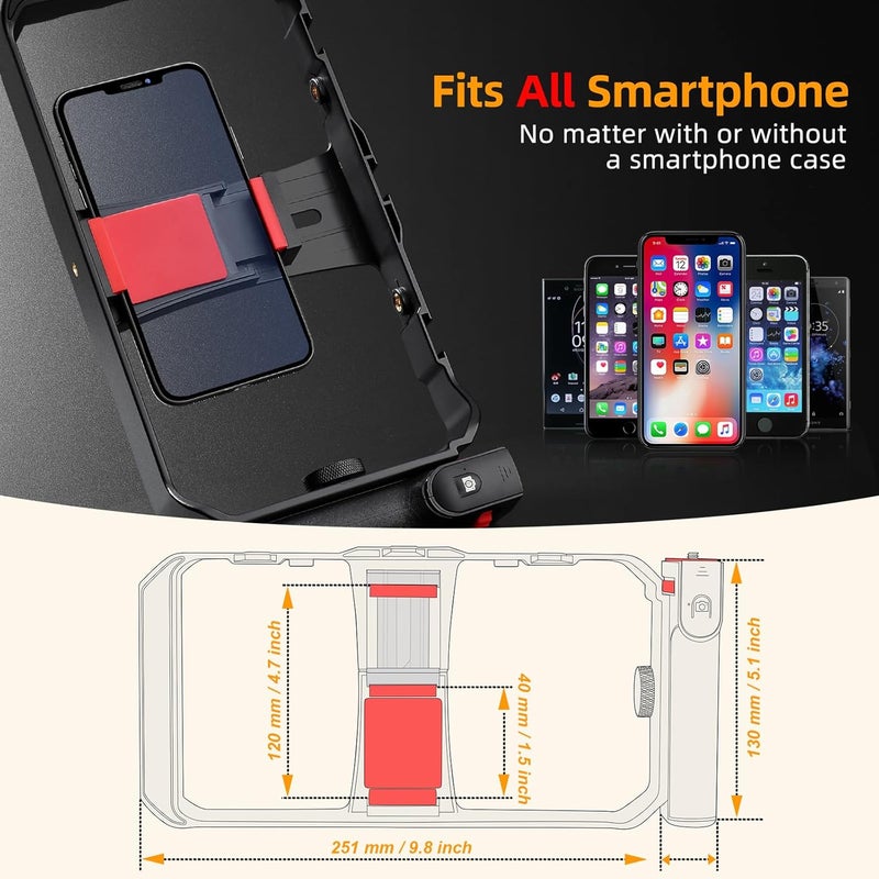 Zeadio Smartphone Video Rig, Wireless Grip Stabilizer with LED Video Light and Video Microphone, Fits for All Smartphones - Image 3