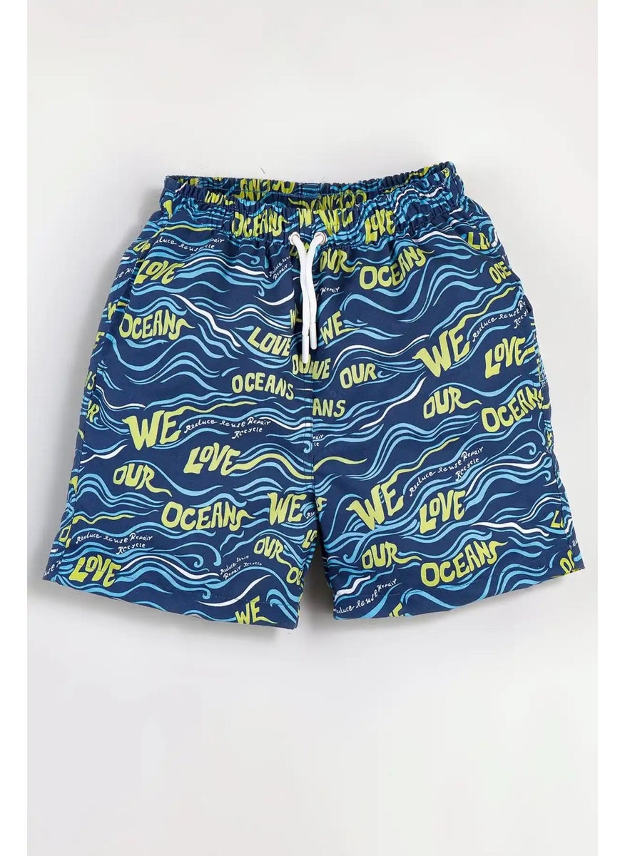 Gold Class Kidswear Wave Printed Lined Drawstring Boy's Swim Shorts  - Image 1