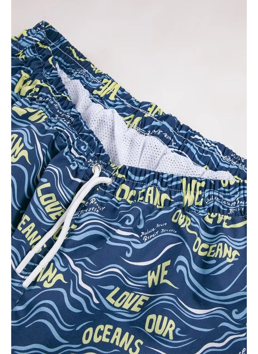 Gold Class Kidswear Wave Printed Lined Drawstring Boy's Swim Shorts  - Image 4