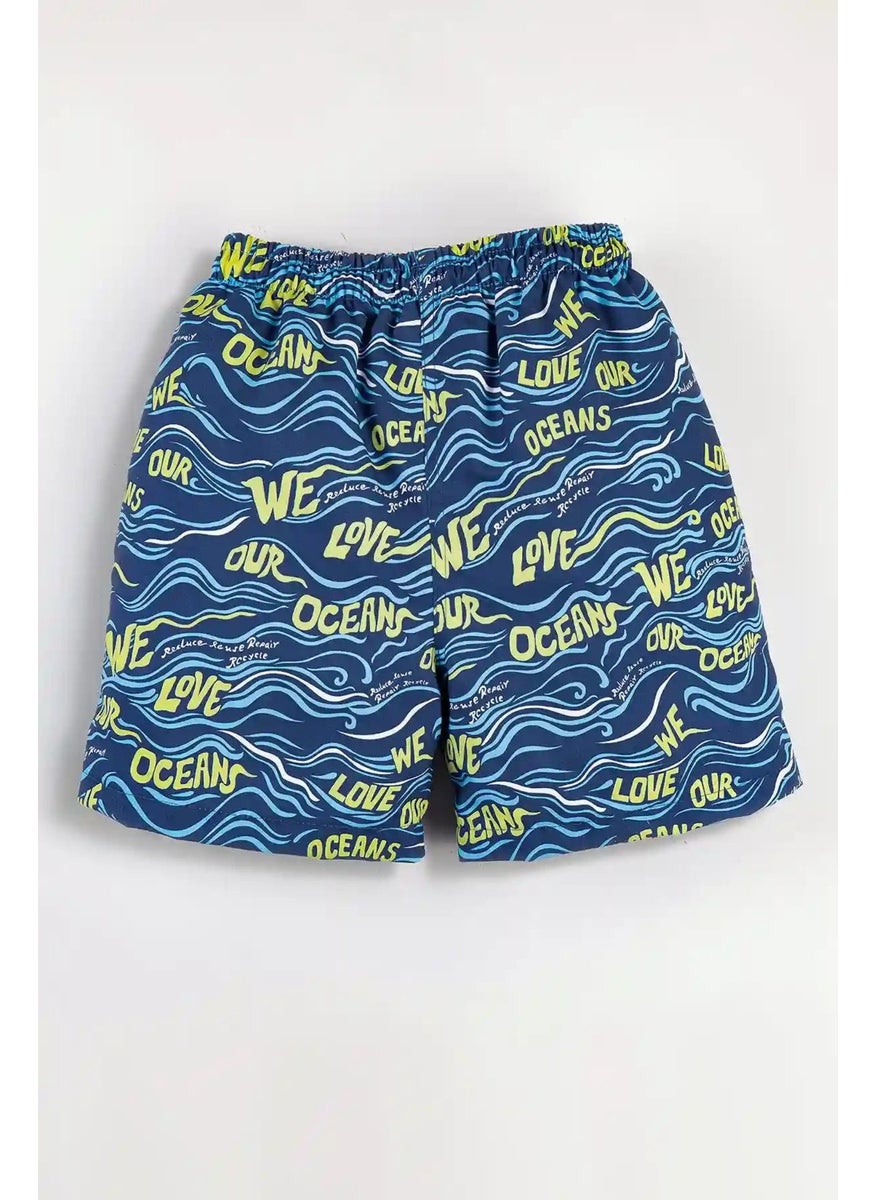 Gold Class Kidswear Wave Printed Lined Drawstring Boy's Swim Shorts  - Image 2