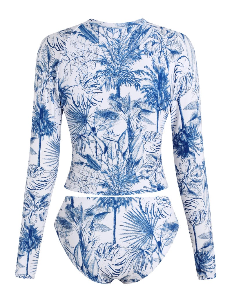 ZAFUL Womens Rash Guard Swimsuits Long Sleeve Sun Protection Bathing Suit Tropical Swim Shirts with Briefs White M - Image 3
