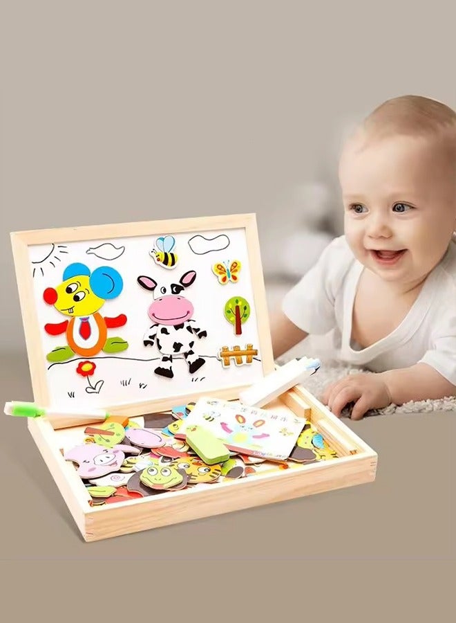 Wooden Magnetic Puzzle Figure Animals Farming Drawing Board Box Kids Educational Toy cm  - Image 5