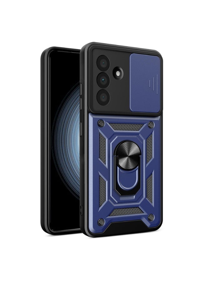 Case Cover Shockproof Protective Case with Camera Protection and Metal Ring Compatible with  Samsung Galaxy M55 (Blue)
