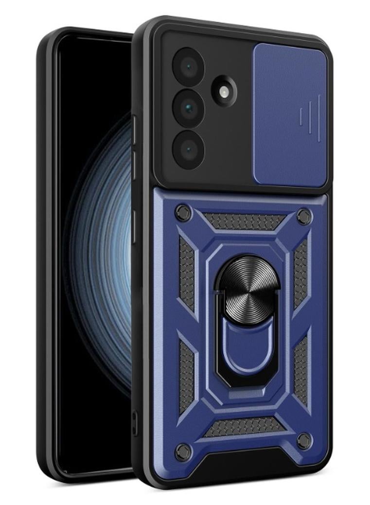 جراب حمايه مقاوم للصدمات وحمايه للكاميرا مزود بدبله معدنيه متوافق مع  Samsung Galaxy M55 (أزرق)