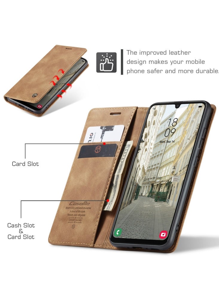 CaseMe CaseMe Samsung Galaxy A34 Case Wallet, for Samsung Galaxy A34 Wallet Case Book Folding Flip Folio Case with Magnetic Kickstand Card Slots Protective Cover - Brown - Image 4