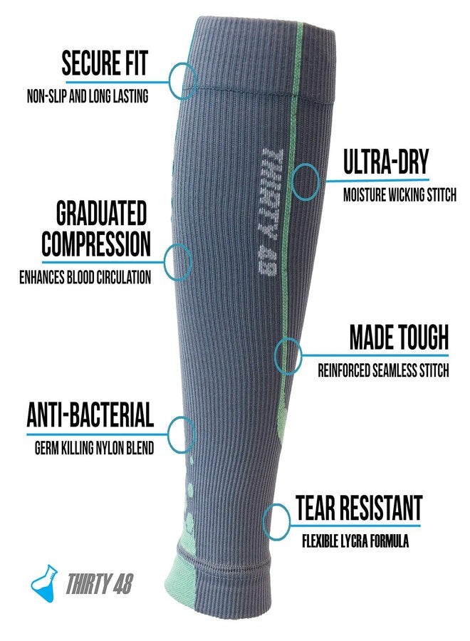 Thirty48 - "The Sock Geeks", Cp Series Calf/Shin Splint Guard Graduated Compression Sleeves-Sock; 1 Pair,Gray/Green ,Small - Image 2