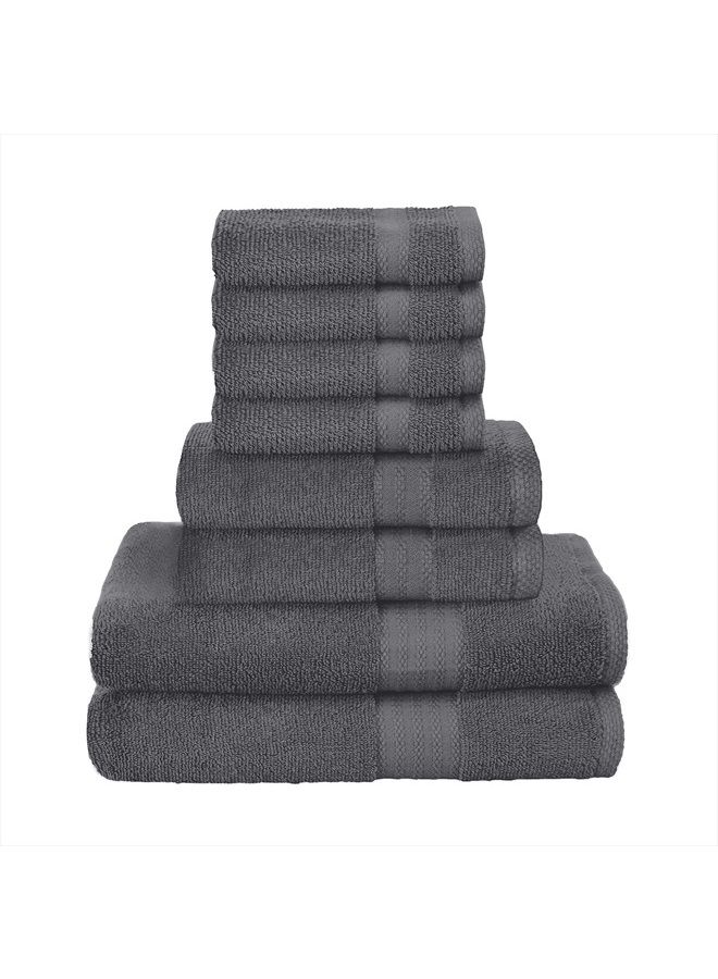 GLAMBURG Ultra Soft 8-Piece Towel Set - 100% Pure Ringspun Cotton, Contains 2 Oversized Bath Towels 27x54, 2 Hand Towels 16x28, 4 Wash Cloths 13x13 - Ideal for Everyday use, Hotel & Spa -Charcoal Grey - Image 1