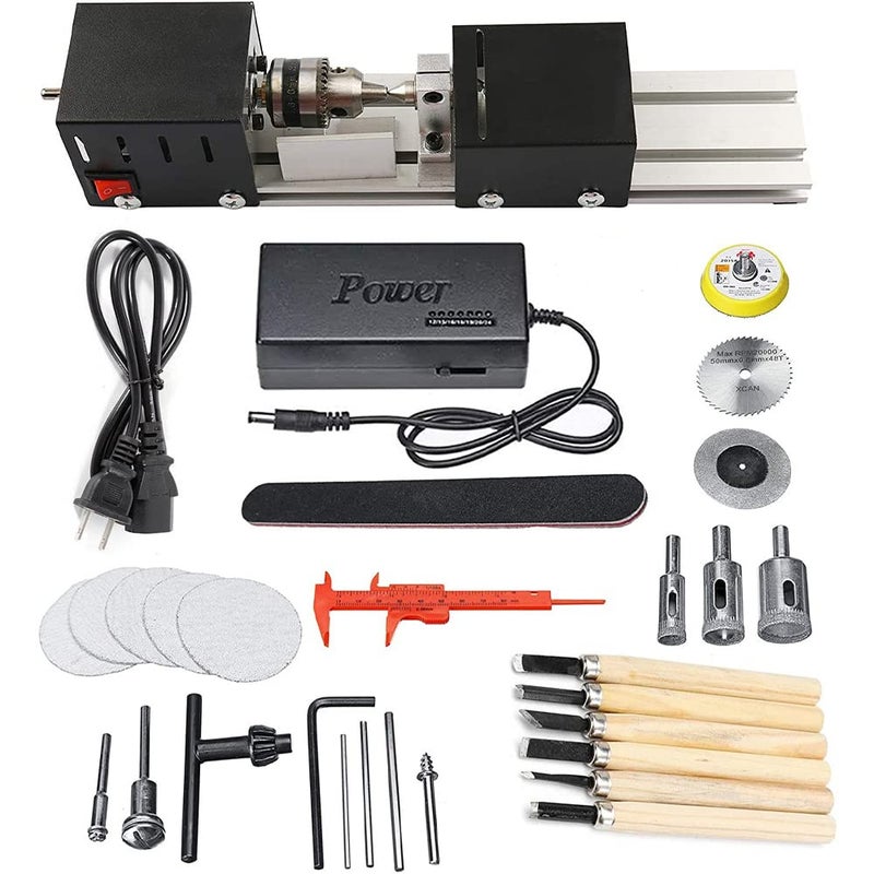 YWY Mini Lathe Machine Tool DIY Woodworking Wood lathe Milling machine Grinding Polishing Beads Drill Rotary Tool Set, 2.76 x 6.3inch, 12-24V 96Wï¼Œ7 Speeds - Image 1