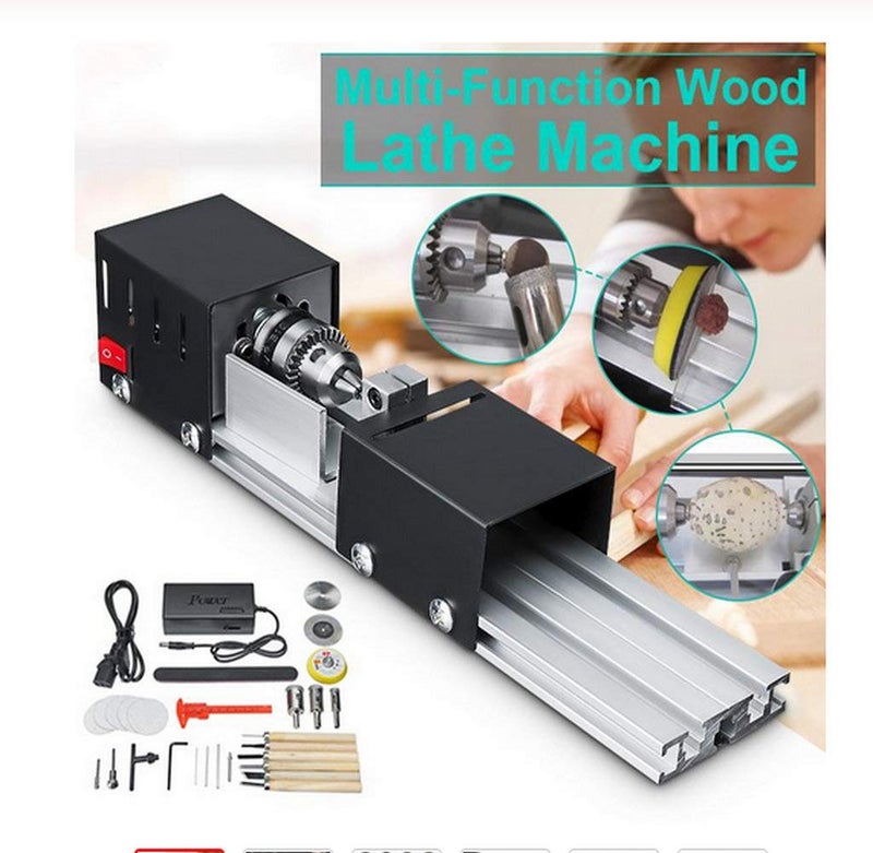 YWY Mini Lathe Machine Tool DIY Woodworking Wood lathe Milling machine Grinding Polishing Beads Drill Rotary Tool Set, 2.76 x 6.3inch, 12-24V 96Wï¼Œ7 Speeds - Image 2