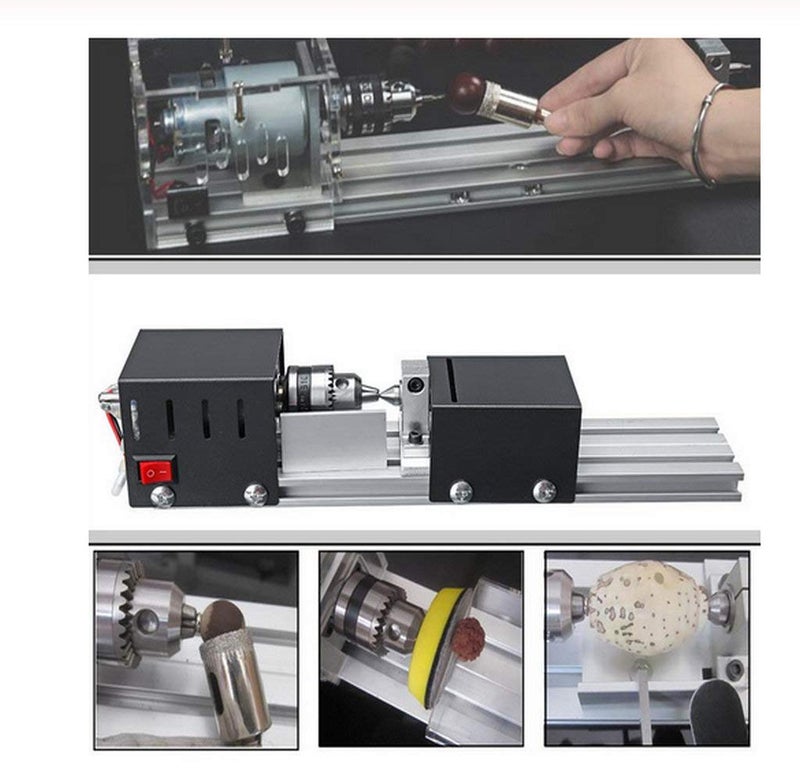 YWY Mini Lathe Machine Tool DIY Woodworking Wood lathe Milling machine Grinding Polishing Beads Drill Rotary Tool Set, 2.76 x 6.3inch, 12-24V 96Wï¼Œ7 Speeds - Image 4