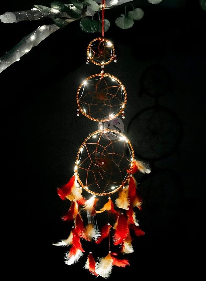 BS AMOR Dream Catcher with Lights, Wall Hangings, Crafts, Home Décor, Handmade for Bedroom, Balcony, Garden, Party, Café, Decoration, Wedding, Decorative,Orange Feathers (17 cm Diameter) - Image 5