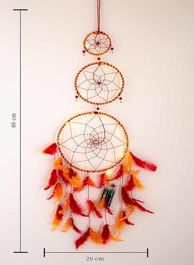 BS AMOR Dream Catcher with Lights, Wall Hangings, Crafts, Home Décor, Handmade for Bedroom, Balcony, Garden, Party, Café, Decoration, Wedding, Decorative,Orange Feathers (17 cm Diameter) - Image 3