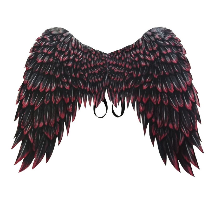 Anbaby 3D Printed Angel Wings Costume | Realistic Non-Woven Fabric Wings for Cosplay, Halloween, Theme Parties (Black+Red) - Image 1