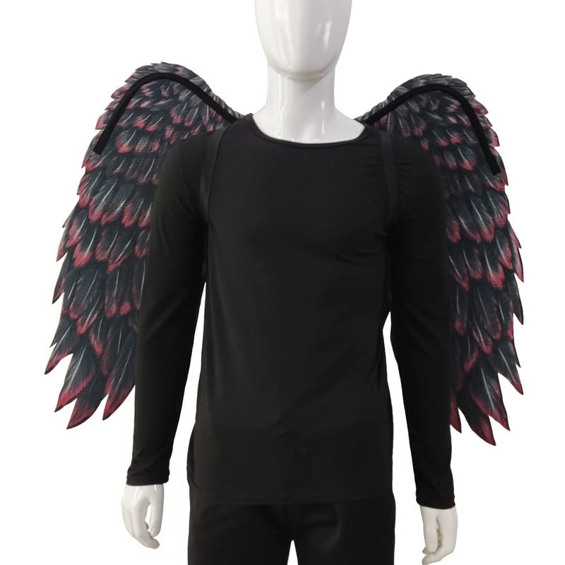 Anbaby 3D Printed Angel Wings Costume | Realistic Non-Woven Fabric Wings for Cosplay, Halloween, Theme Parties (Black+Red) - Image 3