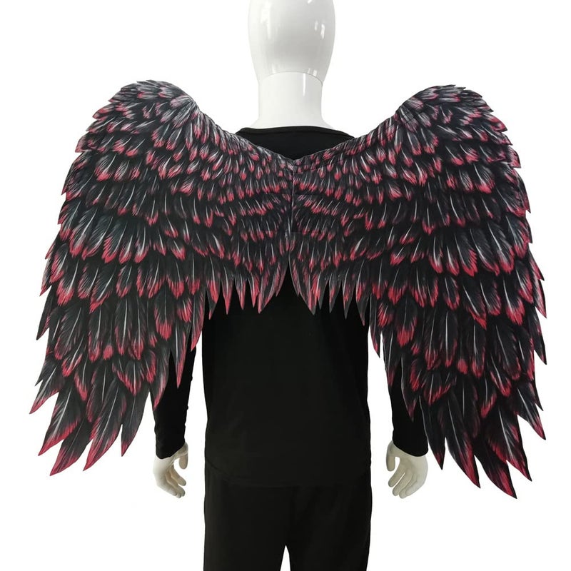Anbaby 3D Printed Angel Wings Costume | Realistic Non-Woven Fabric Wings for Cosplay, Halloween, Theme Parties (Black+Red) - Image 2
