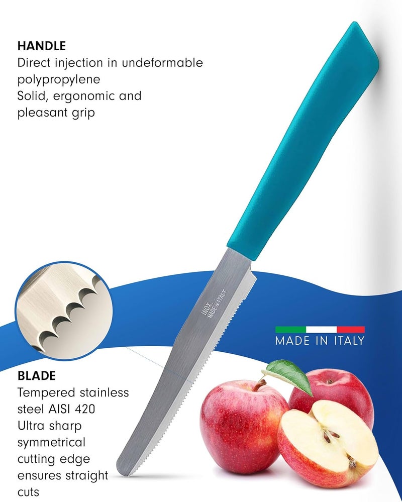 Tredoni 6 kitchen Knives - 4.3"/11cm Italian Stainless Steel Serrated Vegetable/Steak/Table Knife Cutlery, Rounded Tip (Green) - Image 3