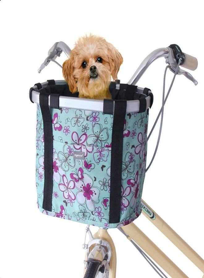 RAYMACE Bicycle Basket Dog Bike Handlebar Basket Front,Folding Detachable Quick Release Easy Install,Cycling Picnic Bag (Floral) - Image 1
