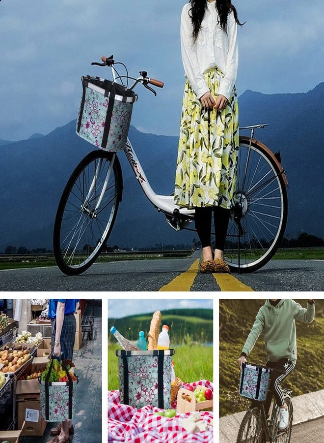 RAYMACE Bicycle Basket Dog Bike Handlebar Basket Front,Folding Detachable Quick Release Easy Install,Cycling Picnic Bag (Floral) - Image 5